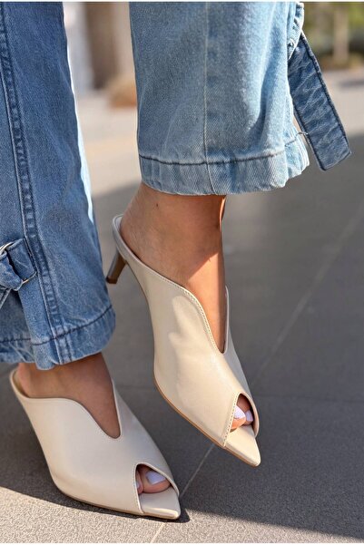 I Love Shoes Saviel Beige Matte Leather Women's Heeled Slippers