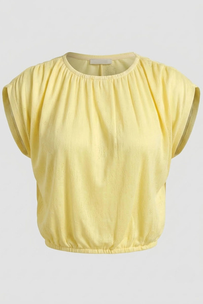 comstar Women's Gathered Boat Neck Yellow Asymmetrical Stylish Blouse