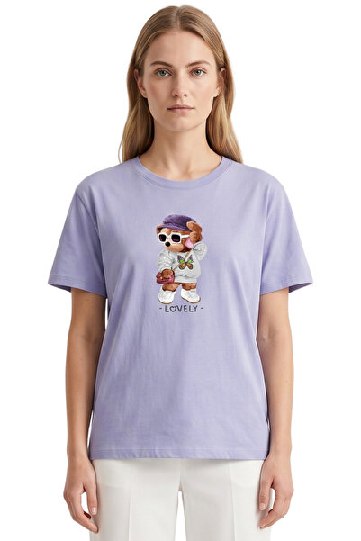DK DAKSEL Women's Blue Lovely Teddy Bear Printed T-Shirt 100% Cotton Comforta...