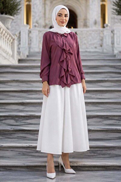 hafsamina Ruffled Front Shirt Dusty Rose Hm2949