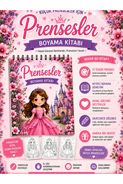 Pembe Yayınevi Prenses Boyama Kitabı - Çocuklar İçin Boyama Kitabı