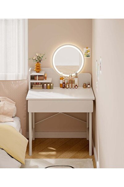 CityRiya -Long Vanity Desk, Makeup Vanity Desk Mirror and Lights, White Makeu...