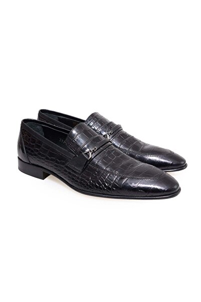 FRANCO CALVANI Black Color Laceless Genuine Leather Men's Shoes