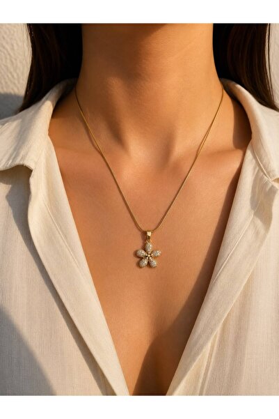 stainless steell Rotating Daisy Zircon Steel Necklace
