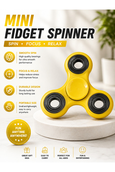 Taimi Yellow Fidget Spinner Toy – Smooth Spinning Handheld Stress Relief & Fo...