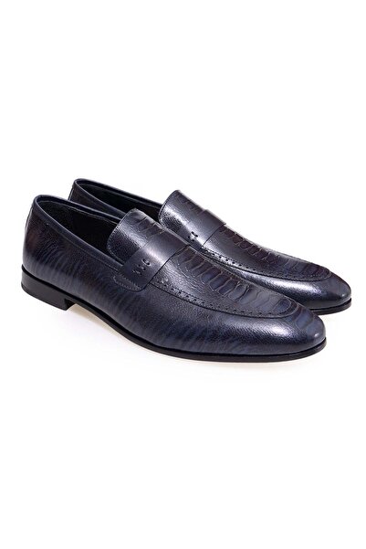 FRANCO CALVANI Dark Blue Color Laceless Genuine Leather Leather Sole Men's Shoes
