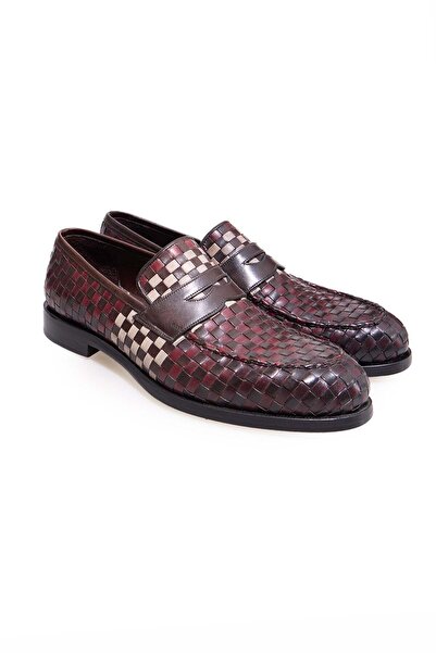 FRANCO CALVANI Burgundy Color Laceless Genuine Leather Men's Shoes