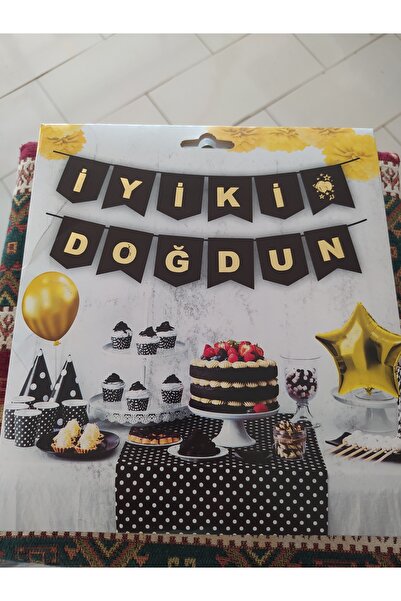 İYİKİ DOĞDUN SİYAH - GOLD YAZILI BANNER
