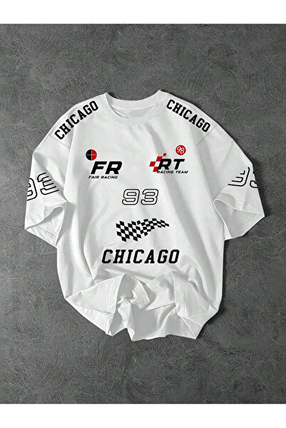 ZAVIXO Chicago Racing Printed Oversize Unisex T-Shirt Number 93 Checkered Rac...