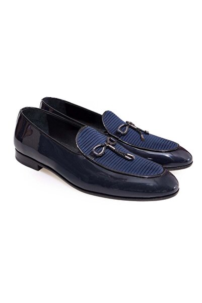 FRANCO CALVANI Dark Blue Color Laceless Genuine Leather Leather Sole Men's Shoes