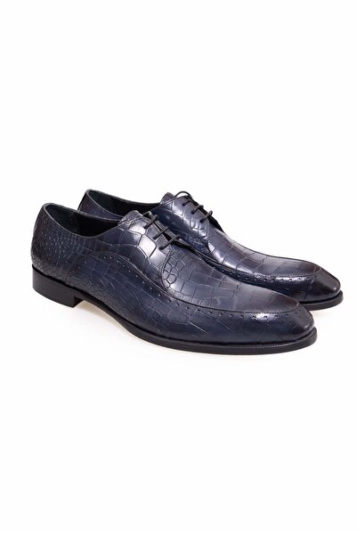 FRANCO CALVANI Dark Blue Color Lace-Up Genuine Leather Men's Shoes