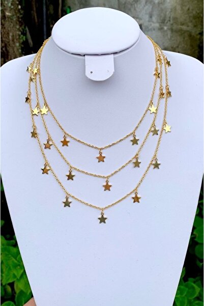 Shiklik Women's Gold Color 3 Layered Star Figured Necklace