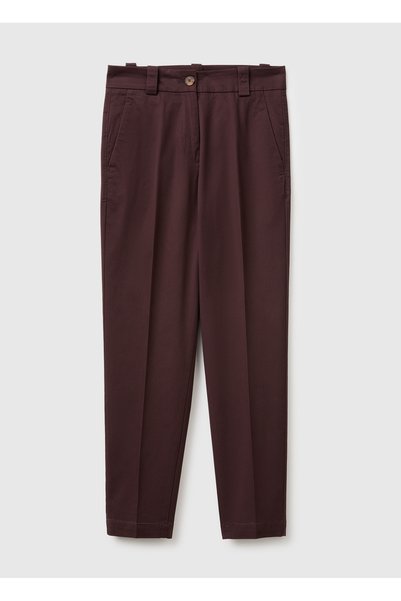 United Colors of Benetton Women's brown cotton blend straight leg trousers wi...