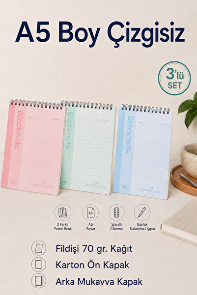 Faber Castell 3 Faber Notepads, Unlined, A5 Size, 80 Pages