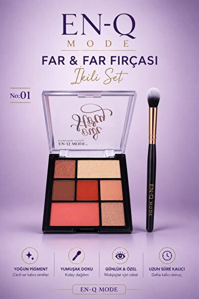 ENQ 7Li Far Paleti ve Makyaj Fırçası İkili Set | Pigmentli Mat & Işıltılı Far...