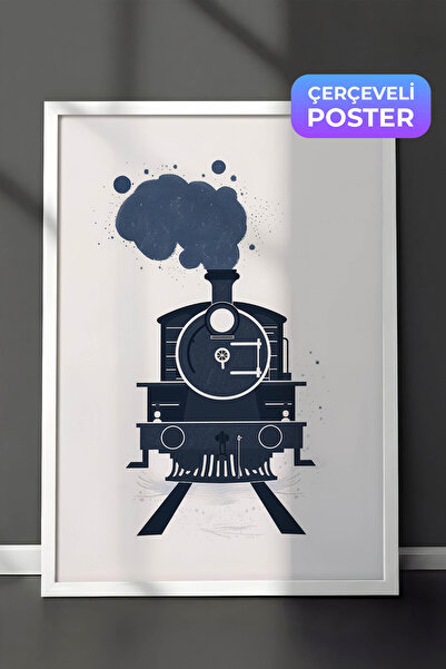 Zestia Pictură murală de artă minimalistă cu ramă albă, ilustrație cu trenul ...
