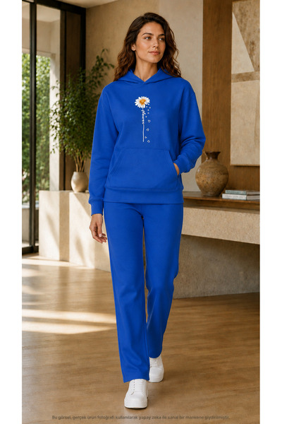 caddekombin Women's Daisy Spilt Hearts Printed 2-Piece Tracksuit Set/Round Ne...