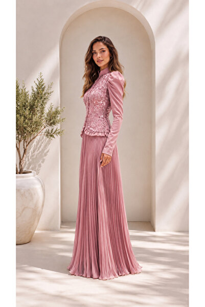 Hennin Sequin Embroidered Jacket and Pleated Skirt Two-Piece Evening Dress Set