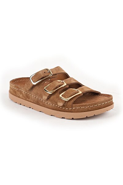 Mammamia Women's Slippers Daily Genuine Suede Leather Three-Stripe Metal Buck...