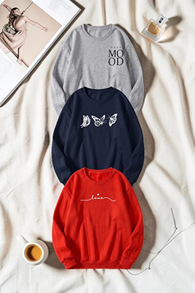 uyguntarz Unisex Mixed Printed Crew Neck Sweatshirt Set – Pack of 3