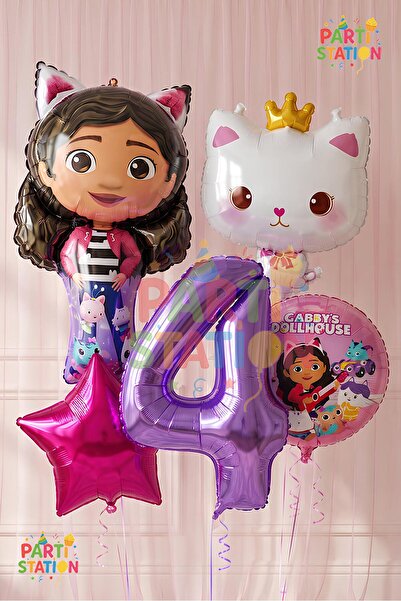 Parti Station Gabby Dollhouse Balon Set 4 Yaş 5 Parça Gabby Kedisi Balon Süsl...