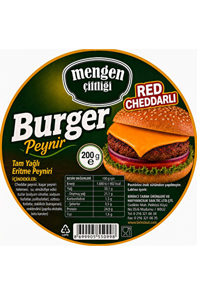 Birinci Süt Birinci SütMengen Çiftliği Red Cheddarlı Burger Peyniri – 200 G