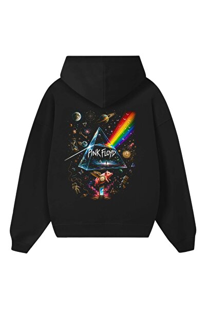 barsdepo Pink Floyd Printed Oversize Unisex Black Hoodie Sweatshirt