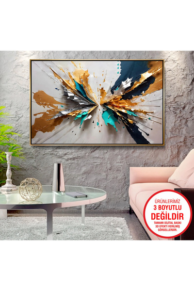 EMYA HOME Αφηρημένο μοτίβο καμβά με ανάγλυφη εμφάνιση με χρυσό μεταλλικό πλαίσιο