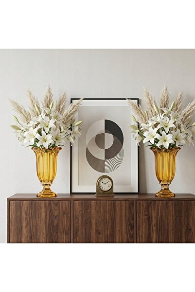 NO BRAND WAZON STICLA DECORATIVĂ CU FLORI ELEGANTĂ 23 CM AURIE