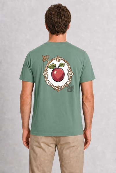 WAKHA Men's Folk Art Style Apricot Design T-Shirt with Back Print - Green
