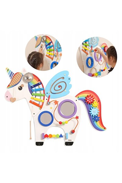 NO BRAND TABLĂ SENSORIALĂ ȘI EDUCAȚIONALĂ DIN LEMN PENTRU COPII – UNICORN VIGA