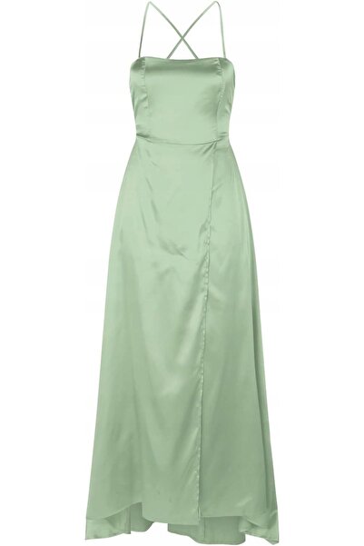 NO BRAND Rochie maxi - de seară - elegantă, lungă, din satin VERDE mărimea XXL