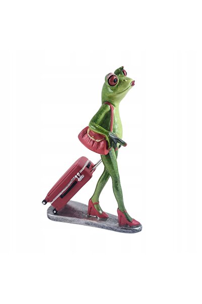 NO BRAND Figurină broască călător cu valiză 18cm