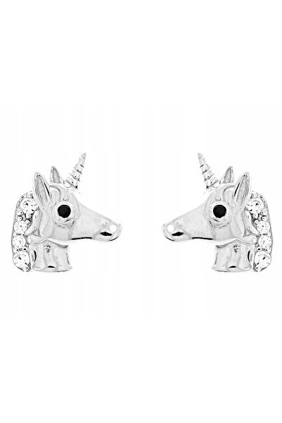 NO BRAND Cercei unicorn din argint cu zirconiu, tip știft, mici, pentru fetiță.