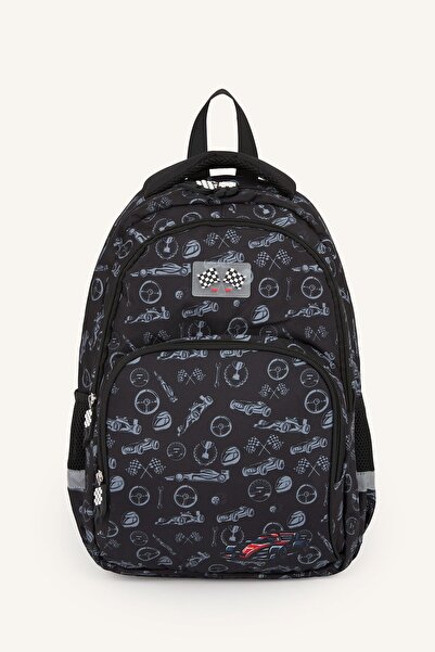 DeFacto Automobile Patterned Zippered Backpack for Boys H9253A8Ns