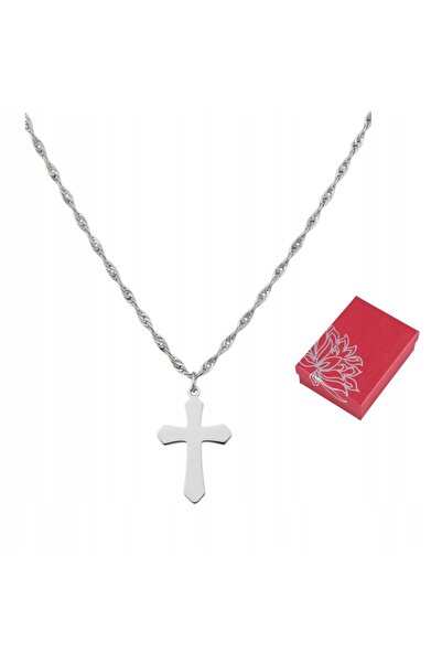 NO BRAND Colier clasic de damă cu cruce argintie, 45cm