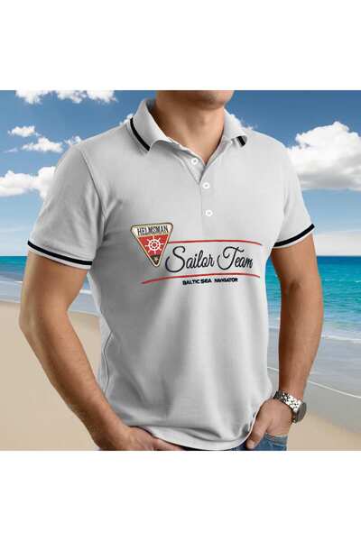 NO BRAND Tricou polo bărbați din bumbac turcesc alb brodat Captain Mike 3XL