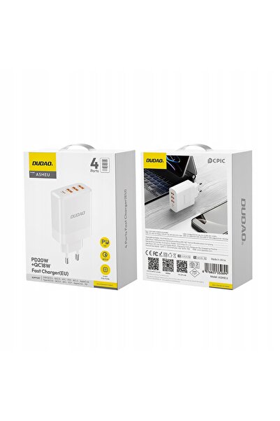 NO BRAND Încărcător Dudao A5HEU 20 W, 3 porturi USB-A + USB-C PD QC 3.0, alb
