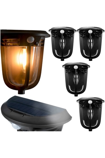 NO BRAND 4x LAMPĂ DE PERETE EXTERIOARĂ CU LED, ALIMENTATĂ SOLAR, CU SENZOR DE...