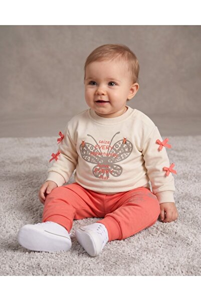 Ege Bebek Baby Girl Set with Butterfly Print and Bow on the Sleeves, 6-9-12-1...