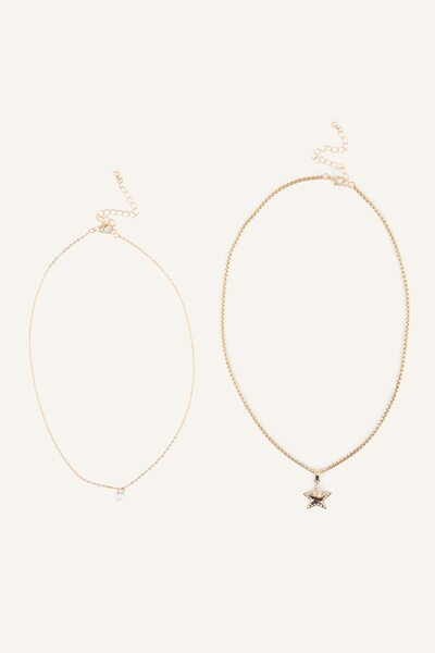 DeFacto Women's Star Pendant and Stone Detailed 2-Piece Necklace Set I1407Axns