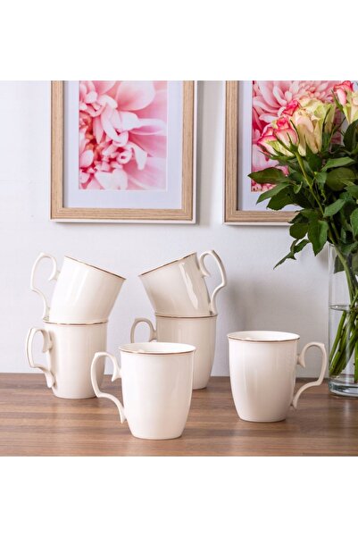 NO BRAND Căni de cafea 360 ml, set de 6 bucăți, MariaPaula Classic Ecru Gold ...