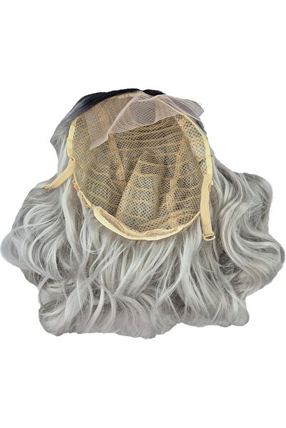 NO BRAND Perucă Ombre Negru Gri Argintiu Lungă 70 cm Lace Front pe plasă