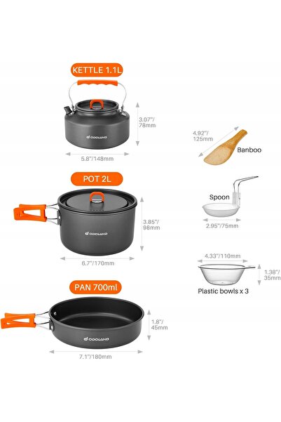 NO BRAND SET DE VASE DE GĂTIT PENTRU CAMPING - CEAINIC, OALĂ, CAPAC, BOLURI, ...