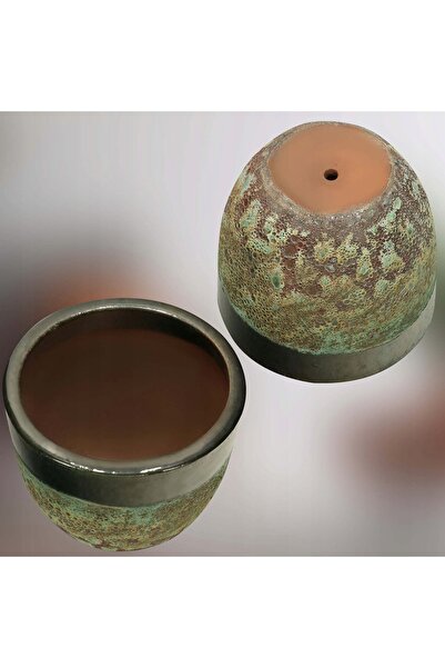 NO BRAND GHIVECI DE CERAMICĂ 37 CM, REZISTENT LA ÎNGHEȚ, VERDE, CU ORIFICIU D...