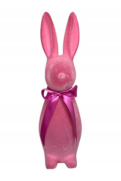 NO BRAND Figurină Iepuraș de Paște roz de 40cm cu fundiță, ornament pastel