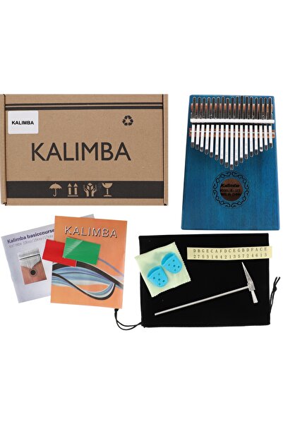 NO BRAND Kalimba zazna pian 17 clape MAHOGANY carcasă accesorii W-17T-8 albastru