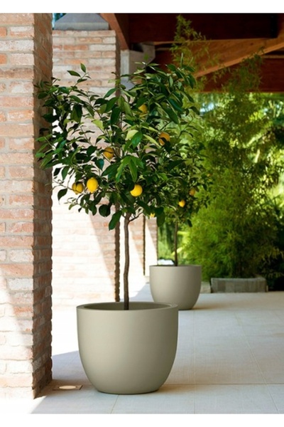 NO BRAND Ghiveci de flori ETRIA 34/28 cm rotund bej-gri, cu strat de nisip gri