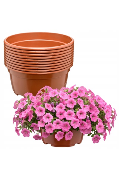 NO BRAND 10x Ghiveci rotund din plastic, Ø 21 cm, 3 l, maro, Garronda