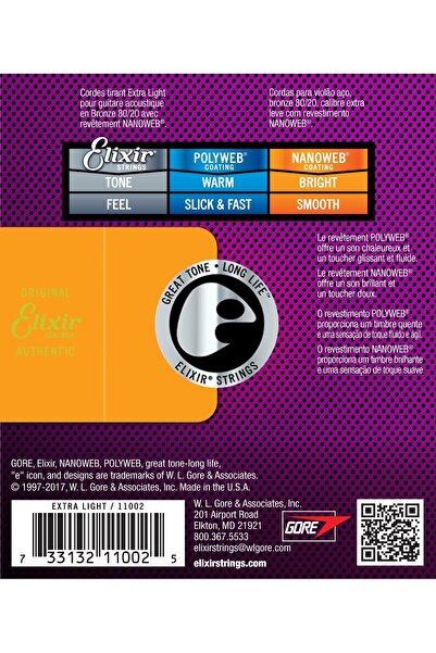 NO BRAND Corzi pentru chitară acustică Elixir 11002 80/20 bronz NANOWEB 10-47
